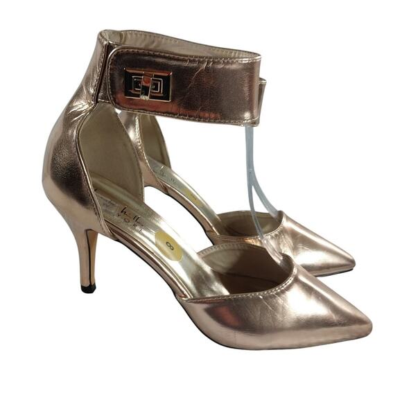 NICOLE MILLER! GOLD METALLIC VEGAN LEATHER WRAPPED ANKLE POINTY HEELS! SZ 8M - Picture 11 of 11